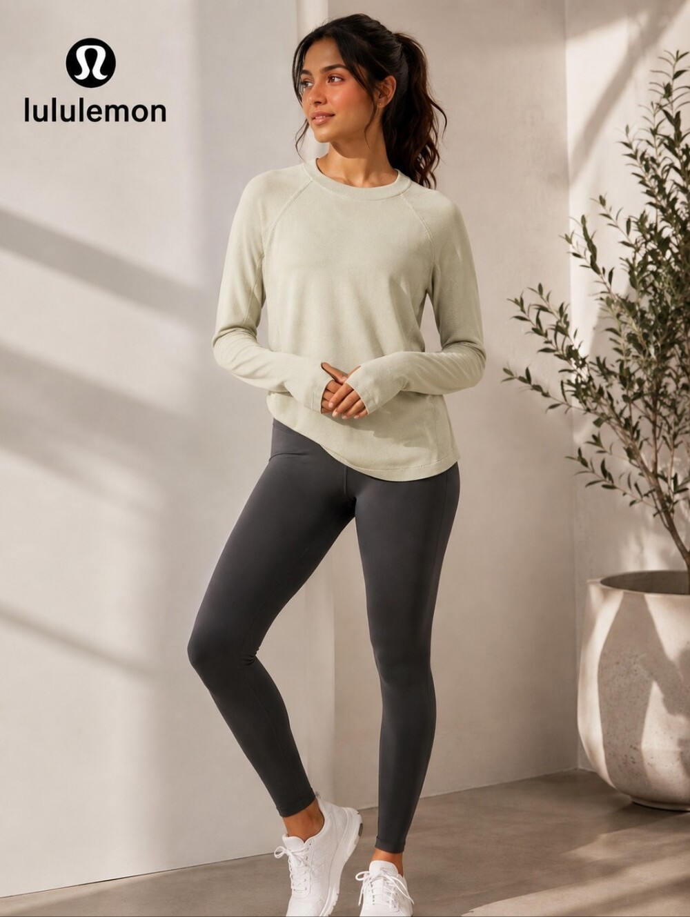 LULULEMON Cashmere blend Scoop hemline crewneck lightweight sweater Sz 6